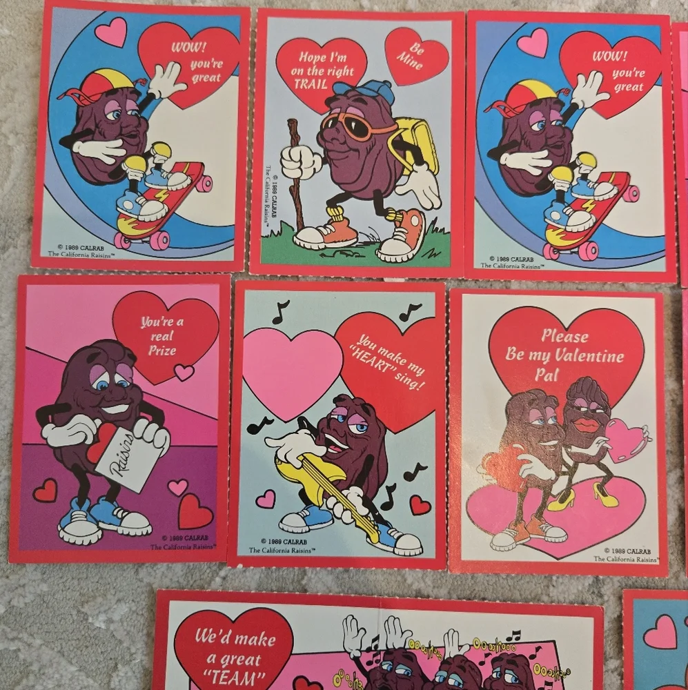 12 Vintage 1989 California Raisins Valentine's Day Cards With Envelopes